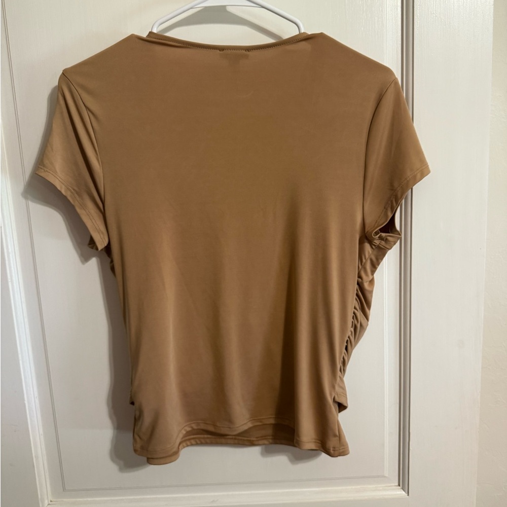 SOLD: Express Tan Twist-Front Body Contouring Shirt NWT - Picture 7 of 8